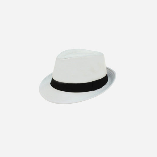 Chapeau Fedora tissu blanc avec ruban noir adulte