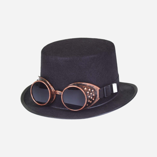 Chapeau haut de forme steampunk lunettes adulte 12 cm