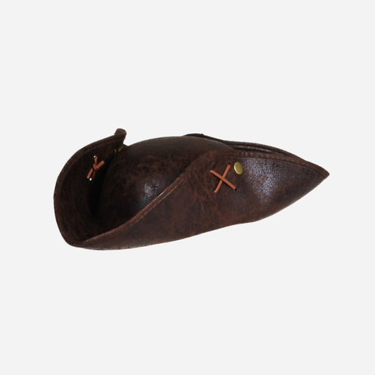 Chapeau tricorne imitation cuir marron luxe adulte