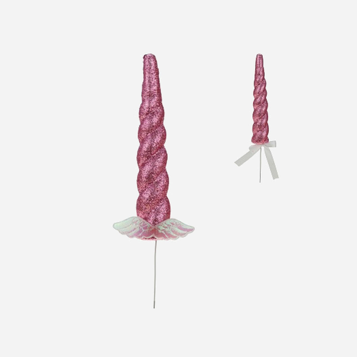 Corne de licorne à paillettes rose avec pique 27 cm