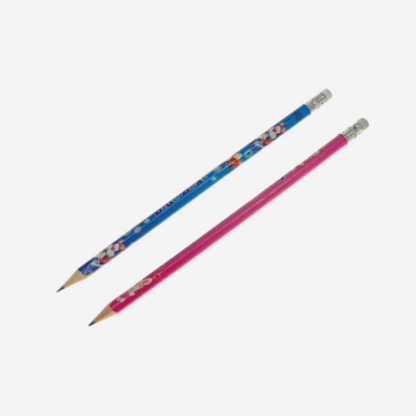 Lot de 12x2 crayons à papier avec gomme motifs variés 19 cm