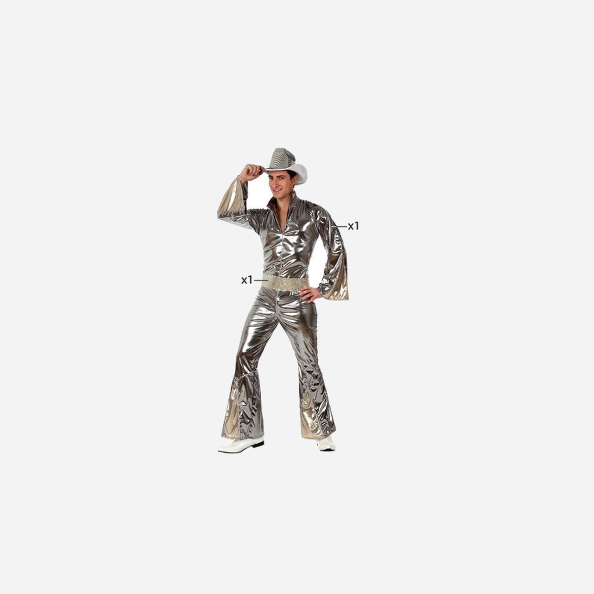 Combinaison disco argent 2 pièces homme
