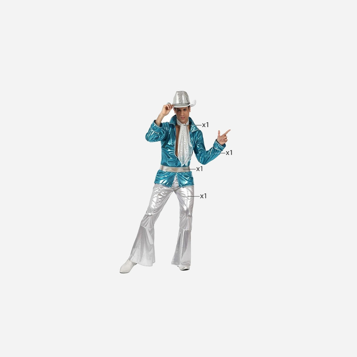 Déguisement disco argent/bleu 4 pièces homme Taille M/L