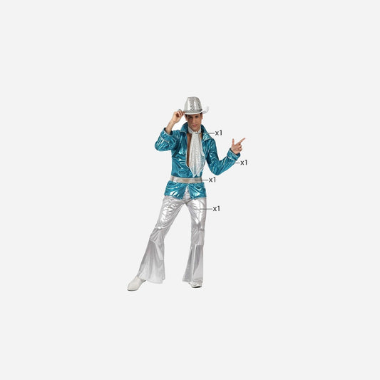 Déguisement disco argent/bleu 4 pièces homme Taille M/L