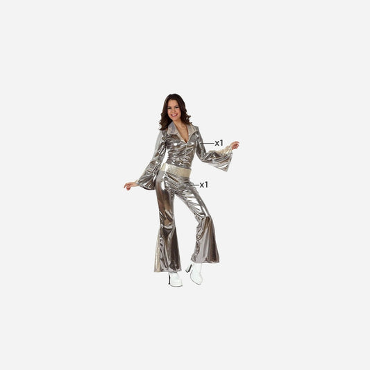 Combinaison disco métallisée argent 2 pièces femme Taille XS/S
