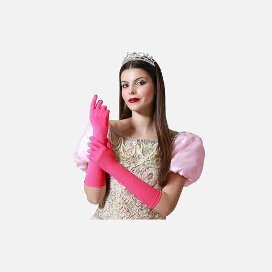 Paire de gants lisses longs pink fuchsia 40 cm de déguisement