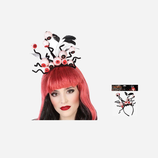 Serre-tête halloween oeils et plumes 30 cm