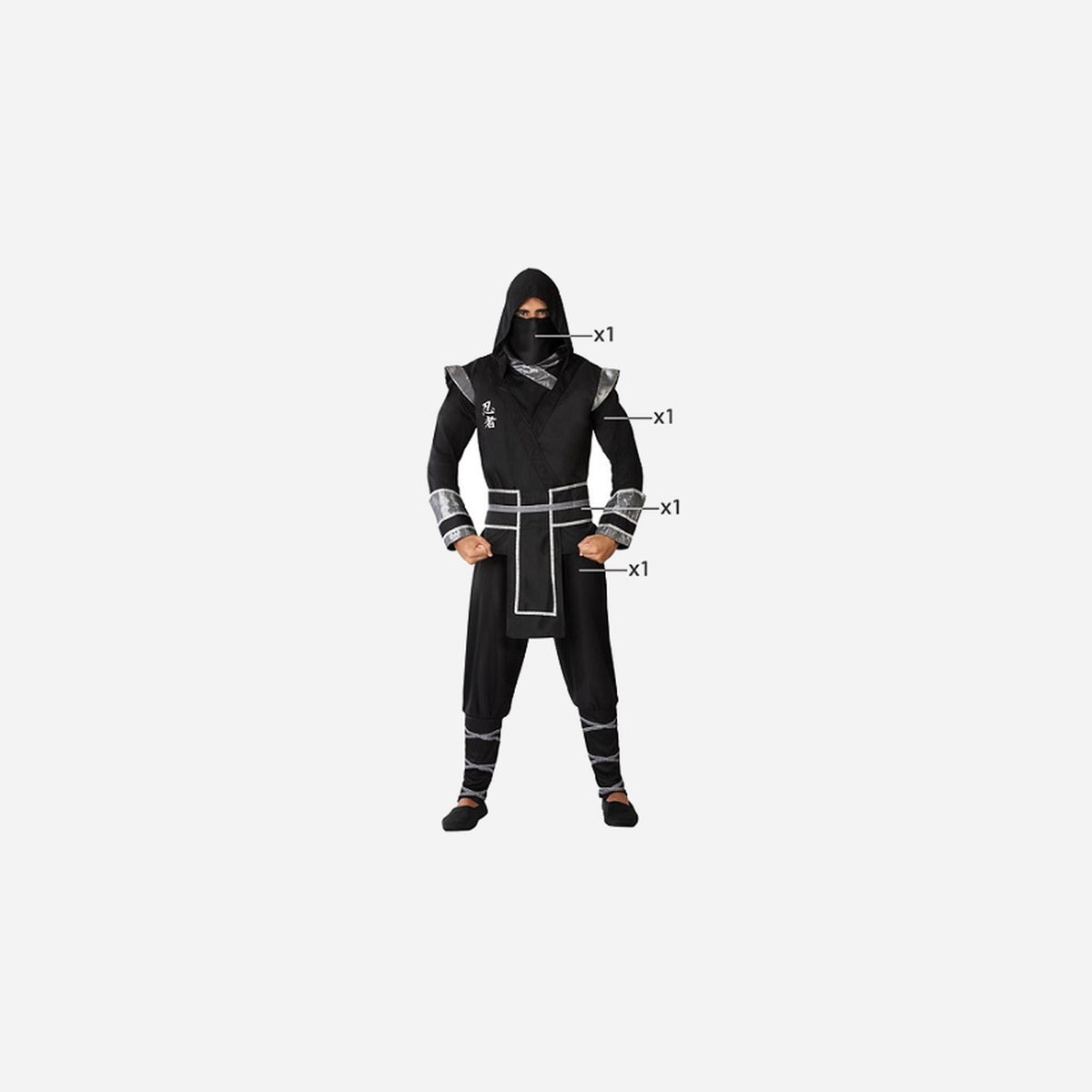 Déguisement de ninja noir 4 pièces homme