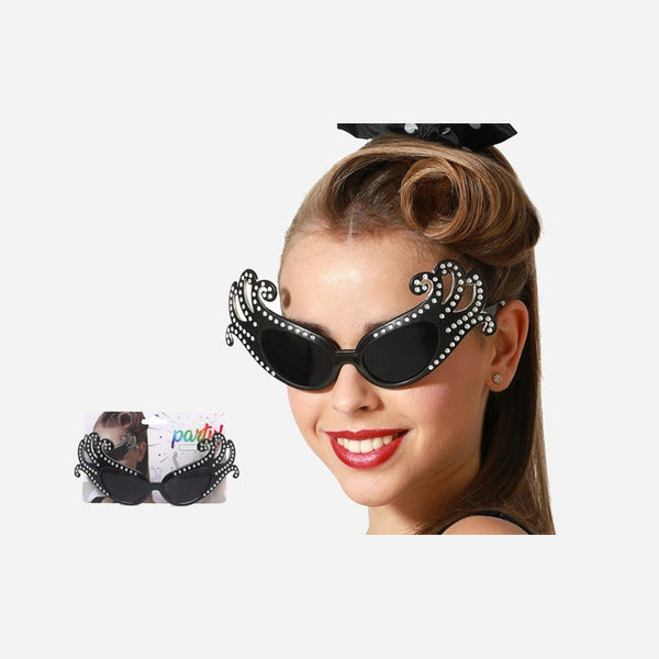 Lunettes vintage diva noir avec effet strass adulte
