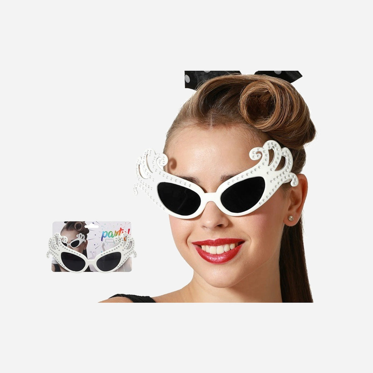 Lunettes vintage diva blanc avec effet strass adulte