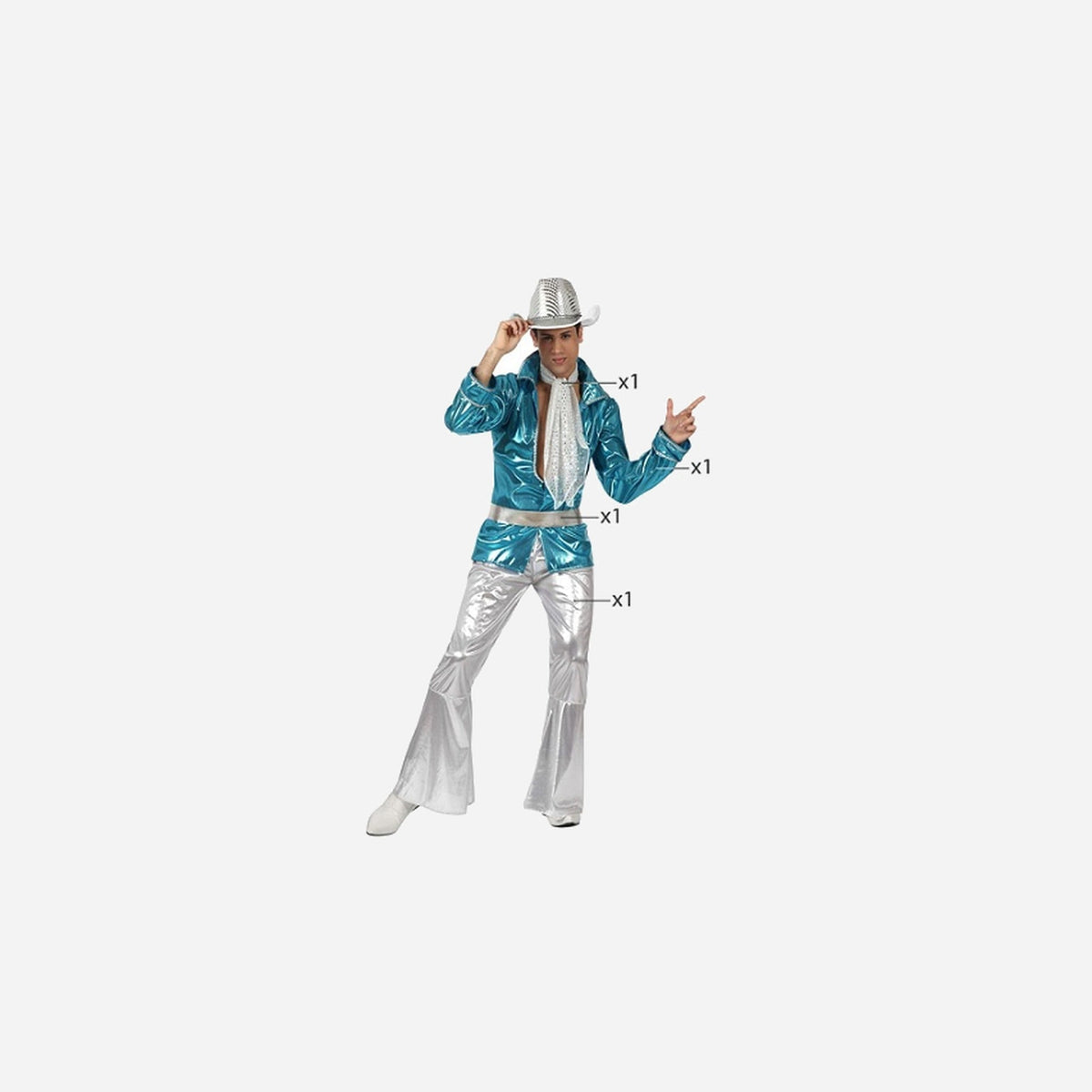 Déguisement disco argent/bleu 4 pièces homme – XXL