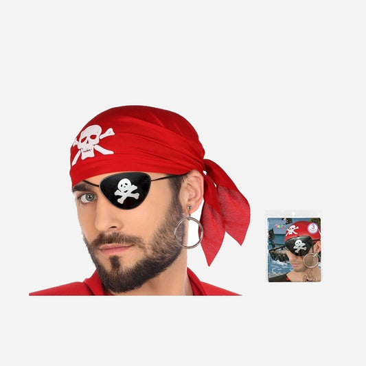 Set bandana cache-oeil et boucle d'oreille pirate 3 pièces