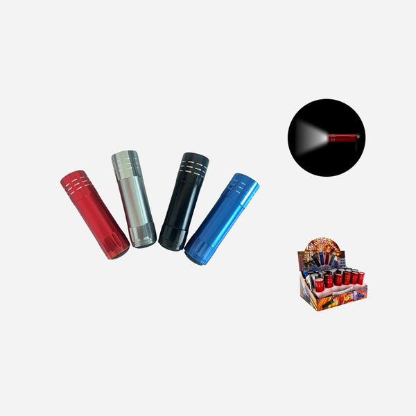 Lampe de poche 9 LED's métal assorti 8.5 cm