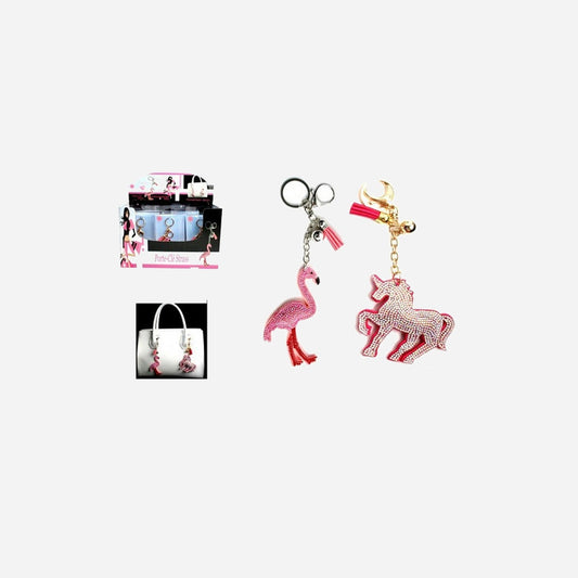 Porte-clefs licorne blanc ou flamant rose avec strass 20 cm