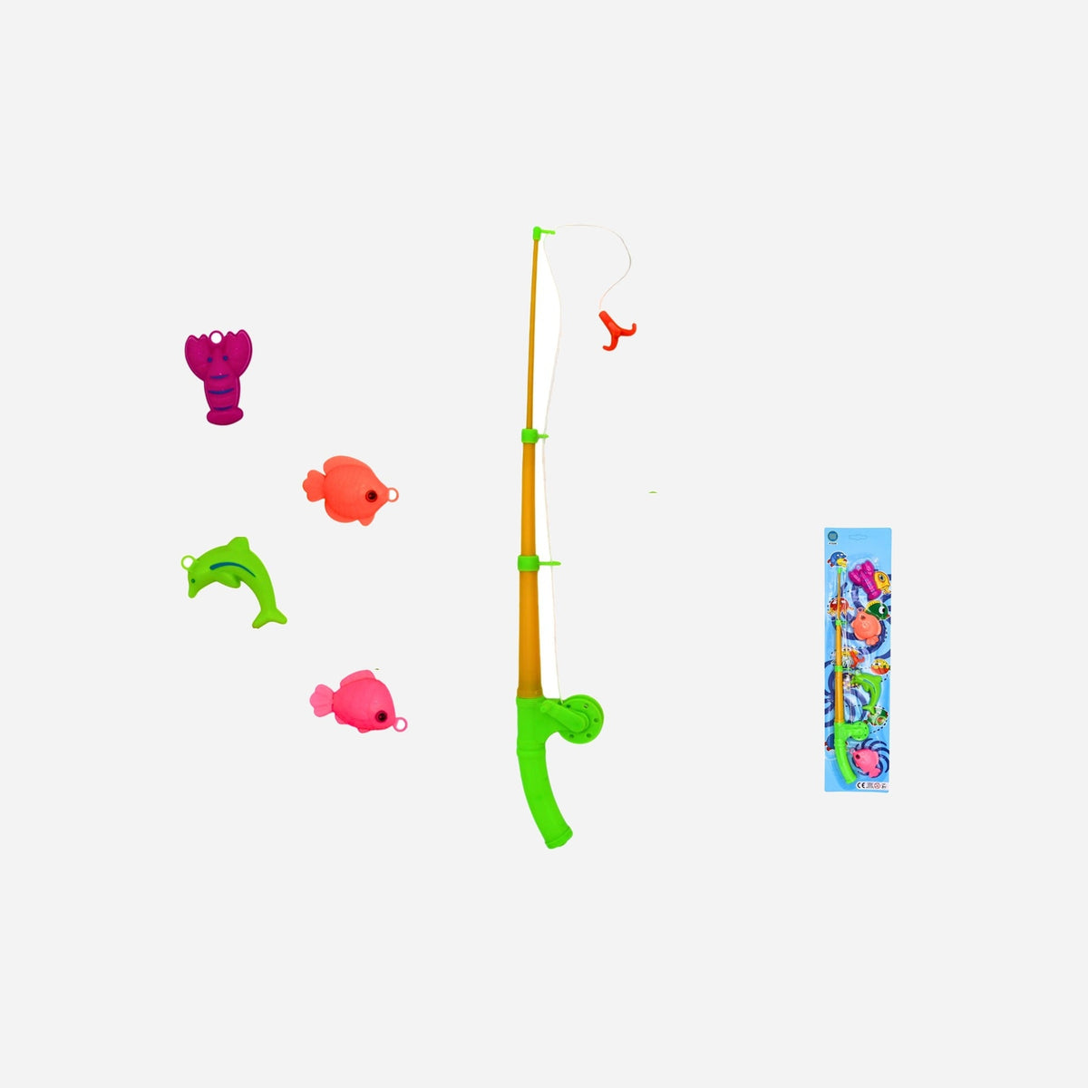 Canne pêche à la ligne avec 4 poissons 42 cm
