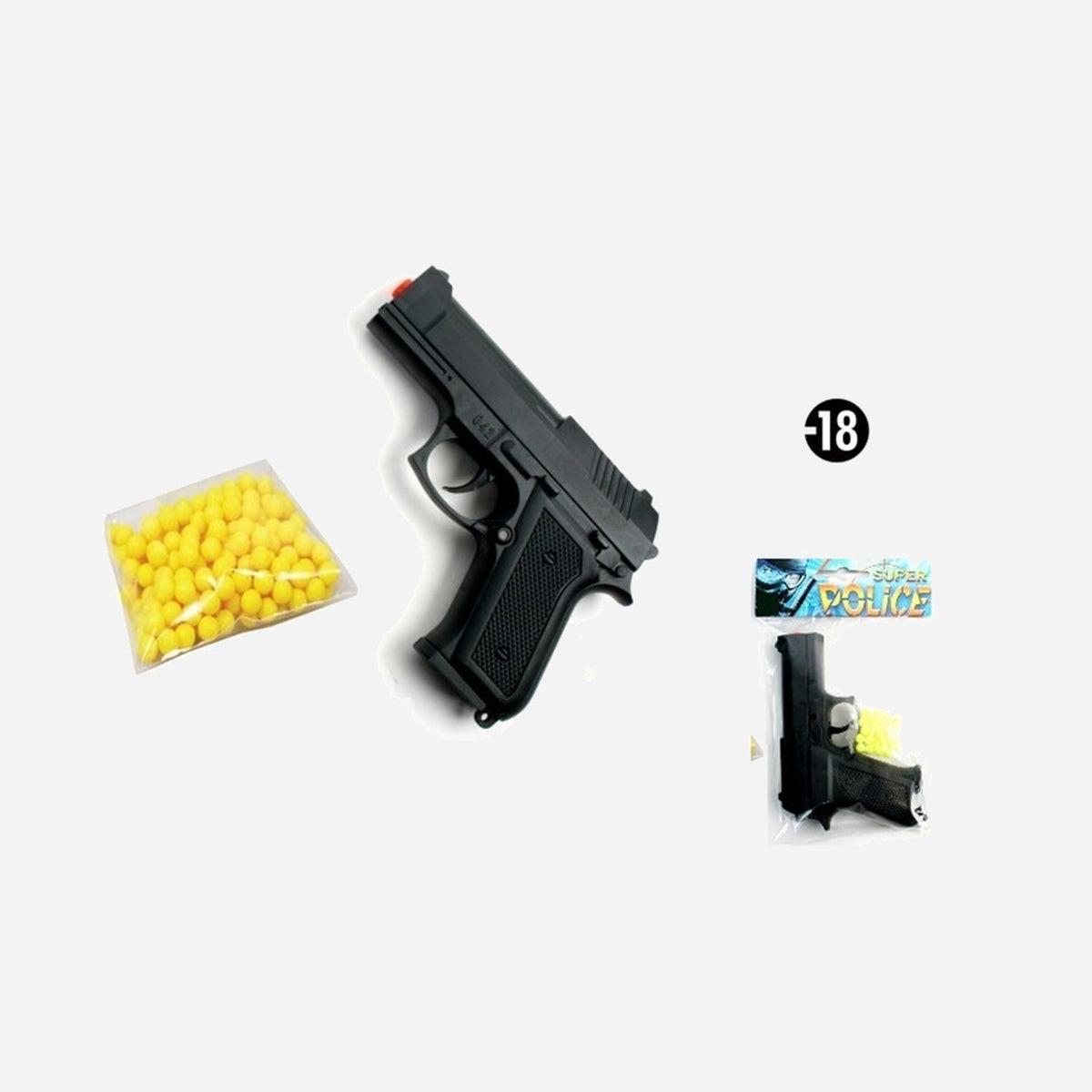 Pistolet à billes 13 cm et 18 billes