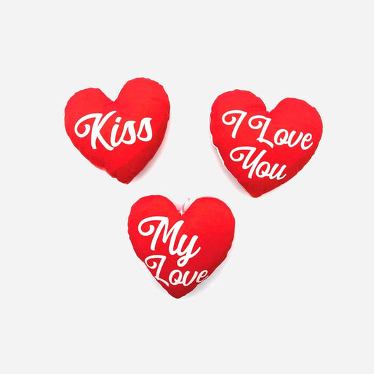 Coeur en peluche Saint Valentin avec motifs assorti 16 cm