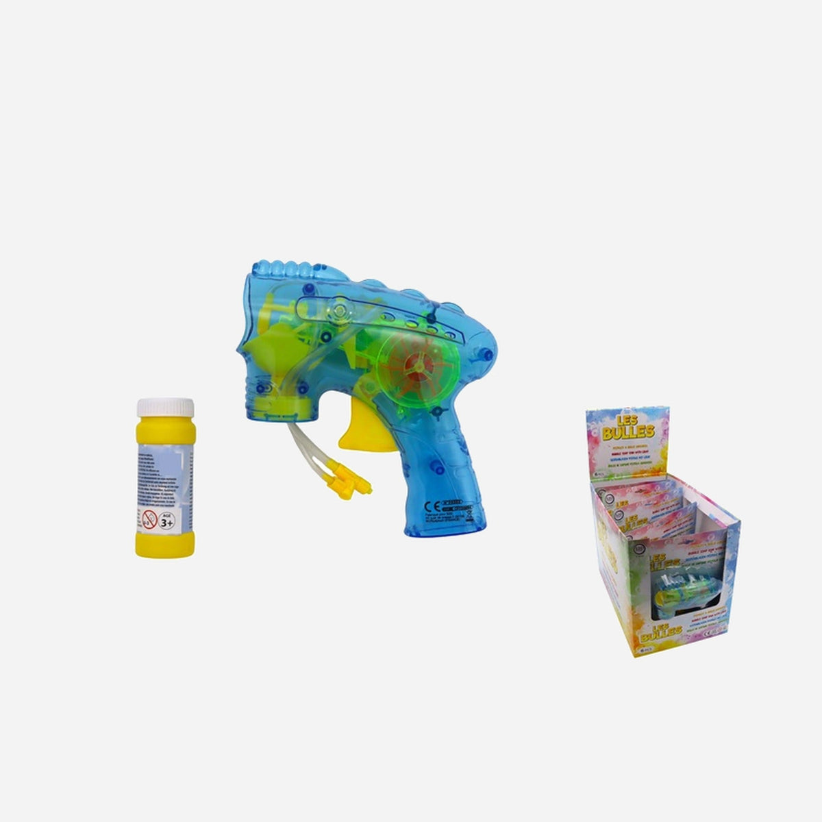 Pistolet à bulles lumineux avec réservoir assorti 15 cm