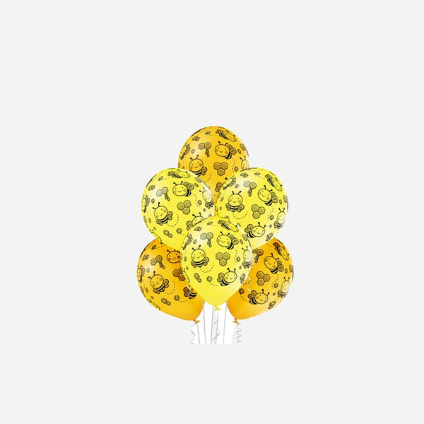 Lot de 6 ballons de fête motif abeille et ruche assorti 30 cm