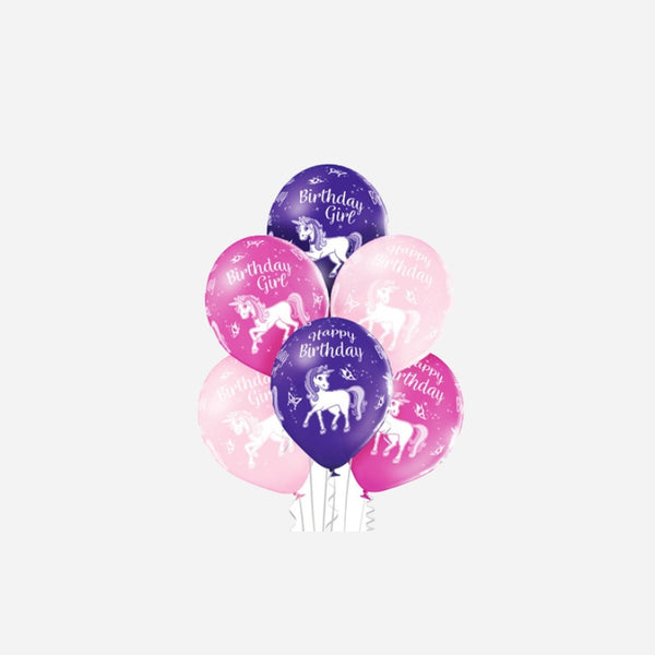 Lot de 6 ballons de fête motif anniversaire avec licorne assorti