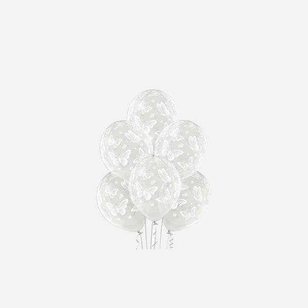 Lot de 6 ballons de fête motifs papillons blanc 30 cm