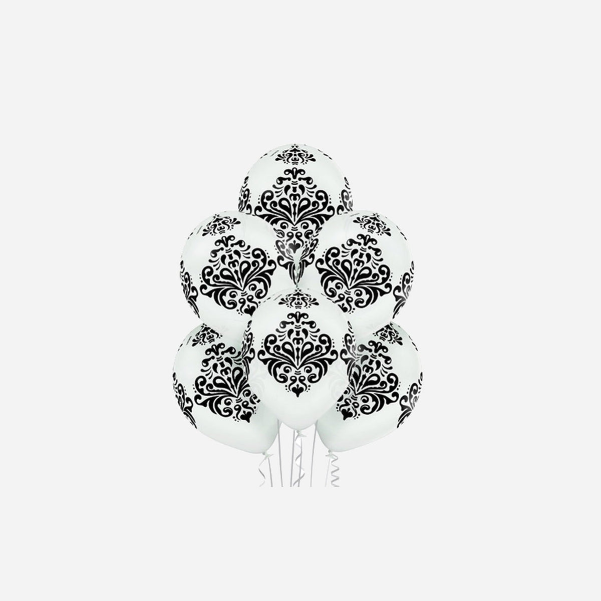 Lot de 6 ballons de fête blanc motif Damas noir 30 cm