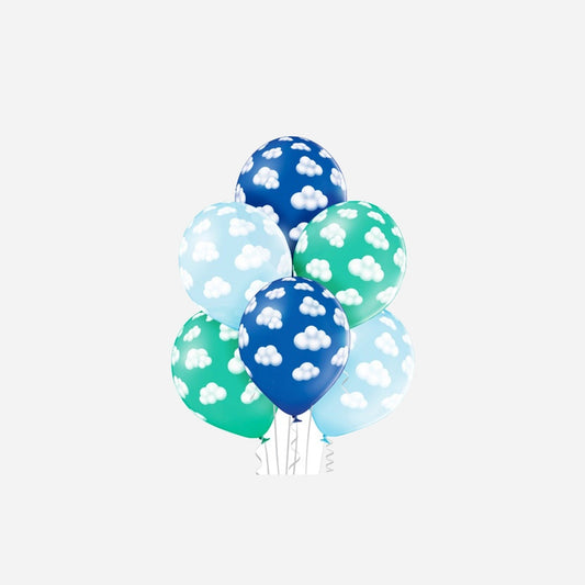 Lot de 6 ballons de fête motif nuages floconneux assorti 30 cm
