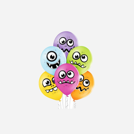 Lot de 6 ballons de fête motif funny monster assorti 30 cm