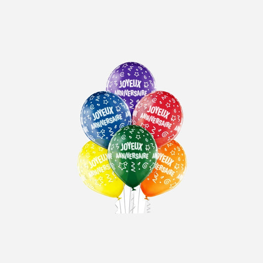 Lot de 6 ballons de fête motif joyeux anniversaire assorti II 30 cm