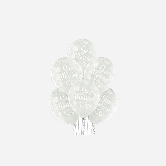 Lot de 6 ballons de fête motif just married blanc 30 cm
