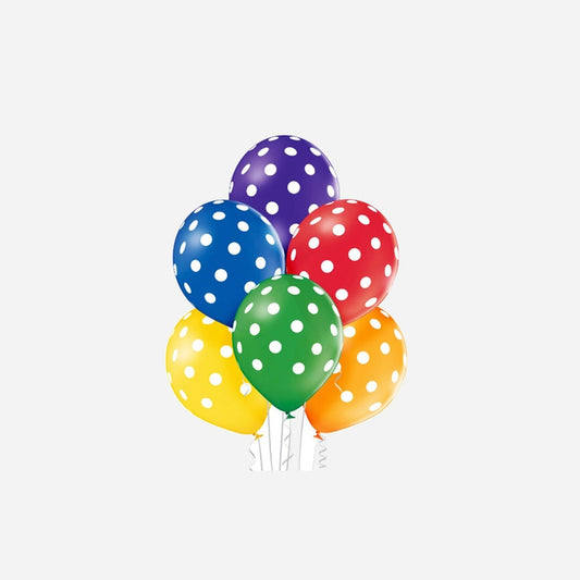 Lot de 6 ballons de fête motifs pois points assorti 30 cm