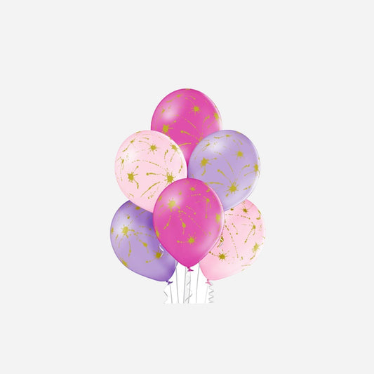 Lot de 6 ballons de fête motifs taches dorées assorti 30 cm