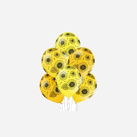 Lot de 6 ballons de fête motif tournesol assorti 30 cm