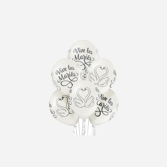 Lot de 6 ballons de fête motif vive les mariés assorti I 30 cm