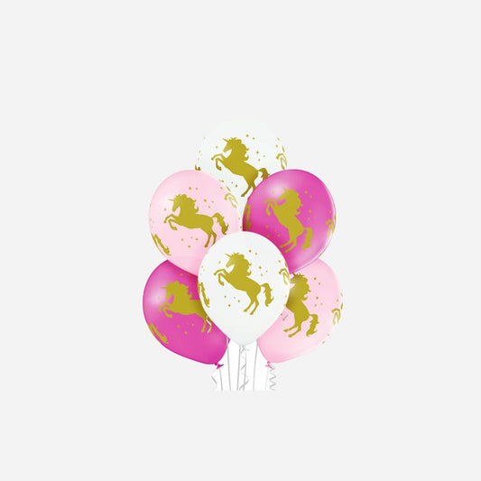 Lot de 6 ballons de fête motif licorne dorée assorti 30 cm