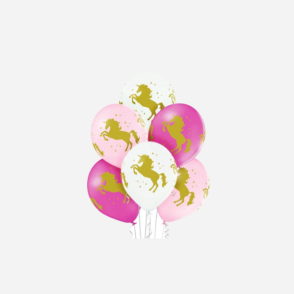 Lot de 6 ballons de fête motif licorne dorée assorti 30 cm