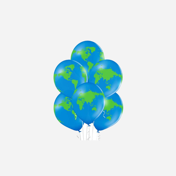 Lot de 6 ballons de fête motif globe terrestre bleu vert 30 cm