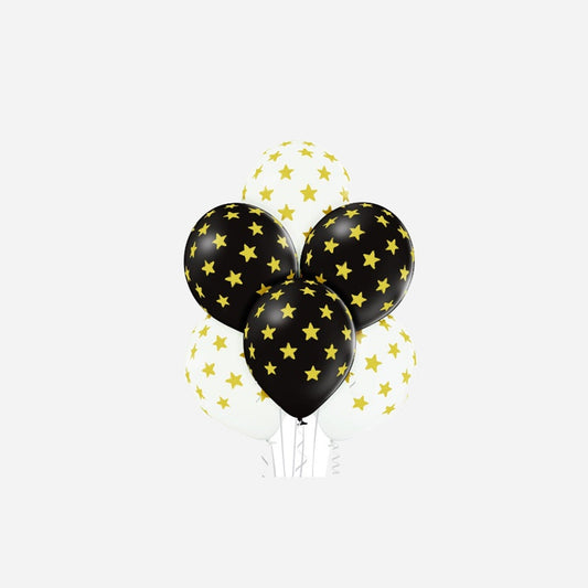 Lot de 6 ballons de fête motifs étoiles dorées assorti 30 cm