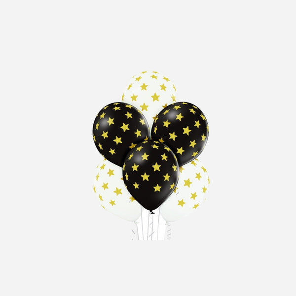 Lot de 6 ballons de fête motifs étoiles dorées assorti 30 cm