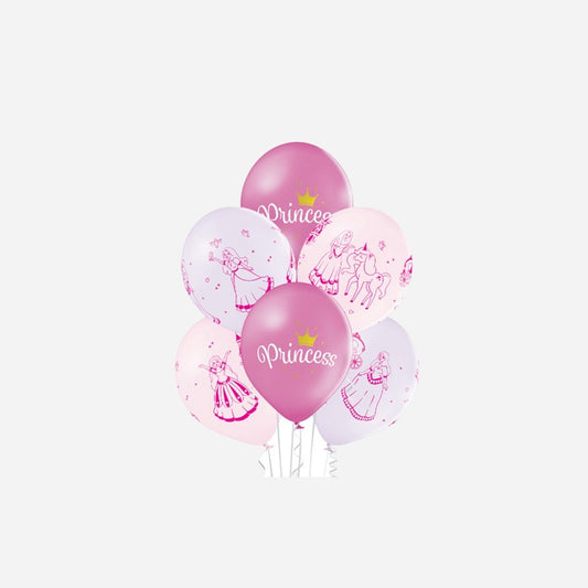 Lot de 6 ballons de fête motifs princesses assorti 30 cm