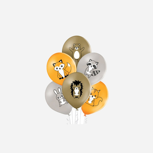 Lot de 6 ballons de fête motifs animaux assorti 30 cm