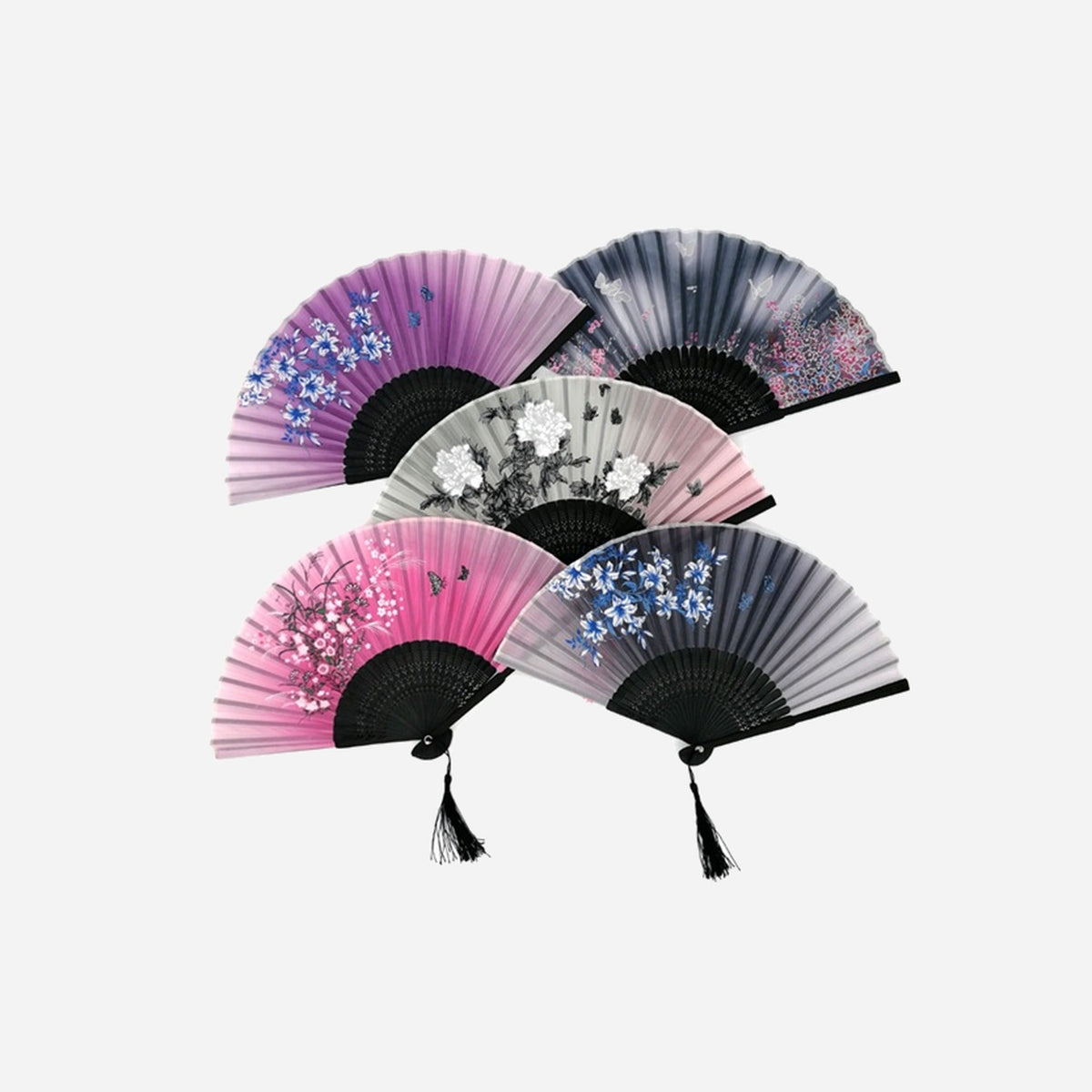 Éventail en bambou avec motifs asiatiques assorti 21 cm