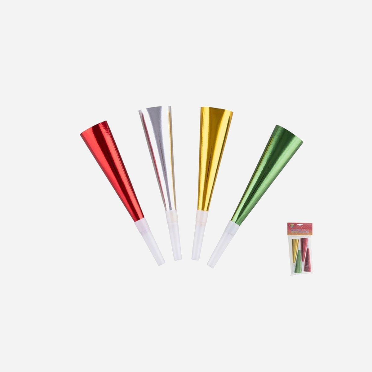 Lot de 4 trompettes métallisées assorti 19 cm