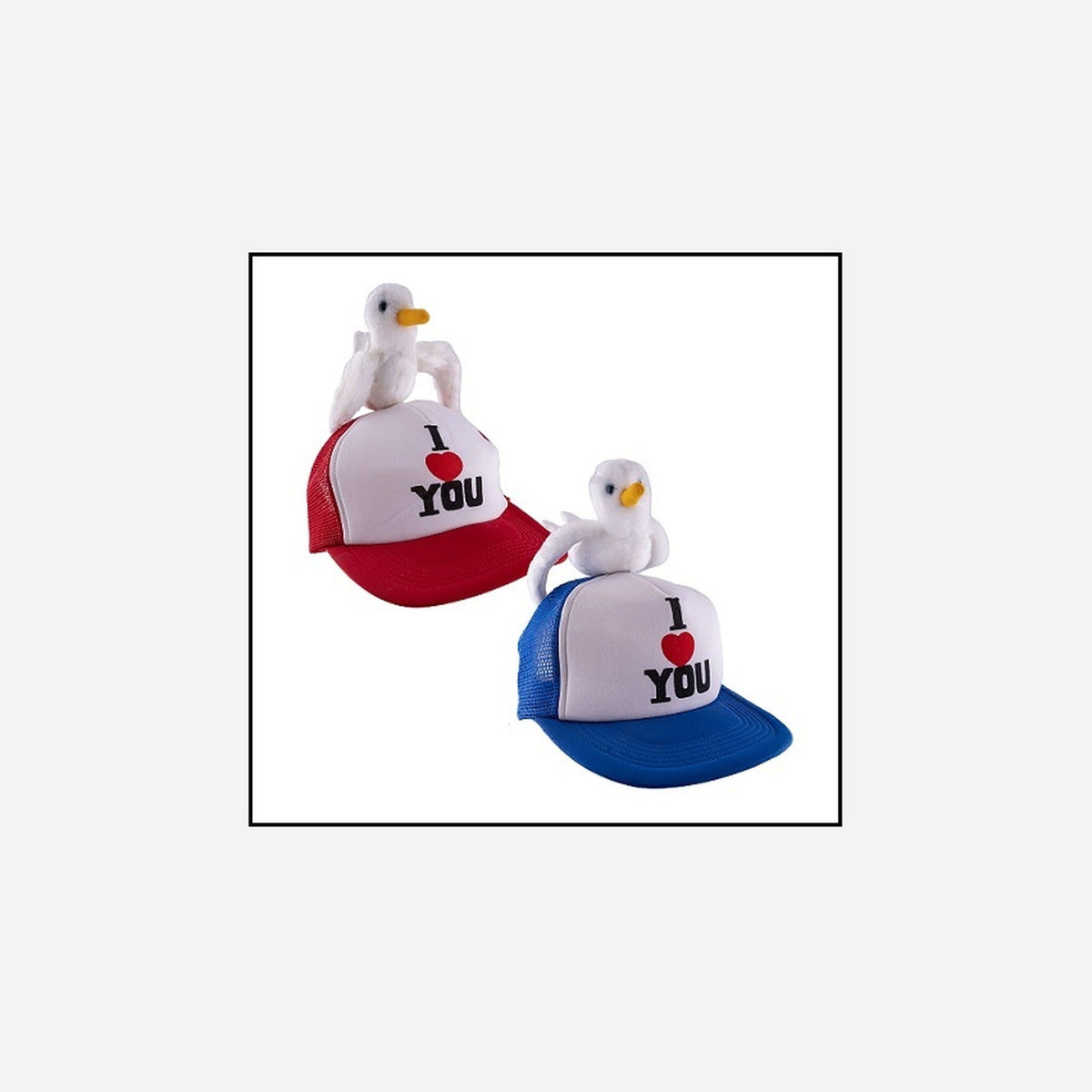 Casquette gag motif "I love YOU" avec peluche assorti fantaisie
