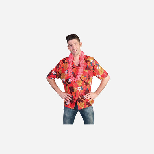 Chemise Tahiti Hawaï rouge & fleurs Taille l-xl
