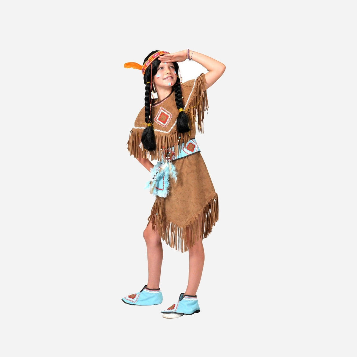 Tunique de fille indienne avec ceinture et mocassins daim
