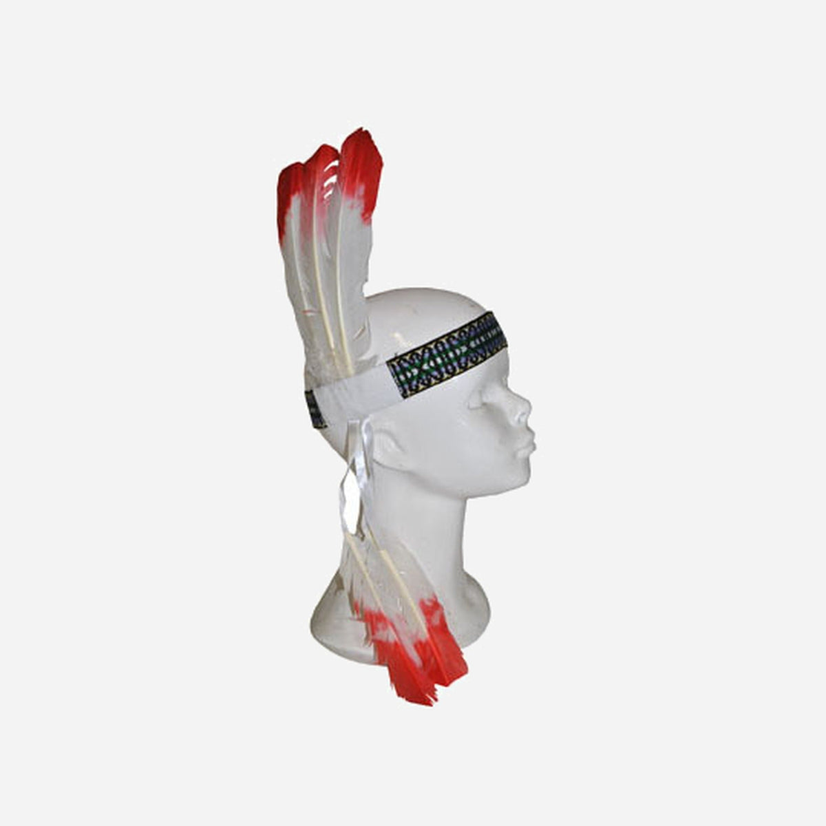 Bandeau indien 5 plumes blanc et rouge