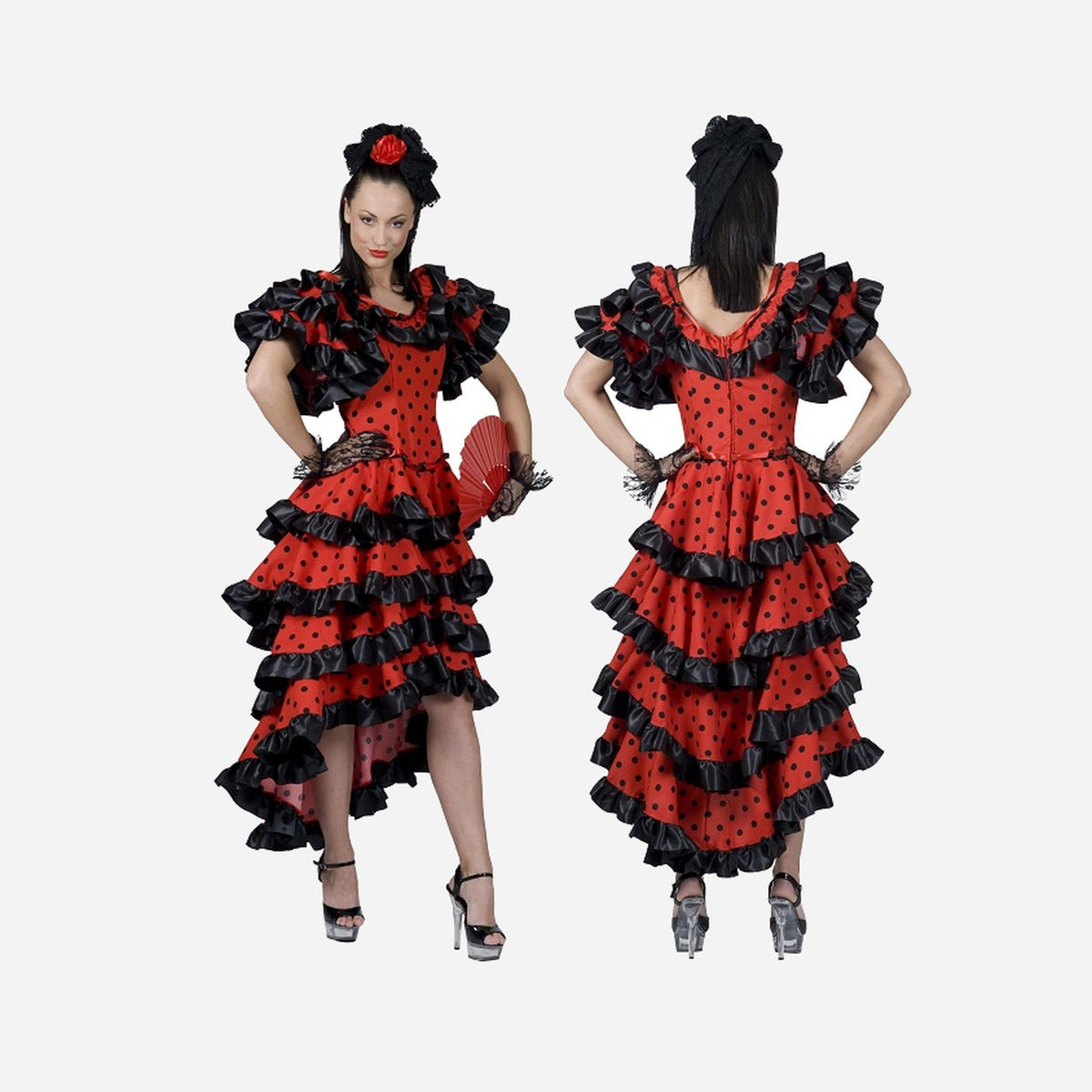 Robe espagnole rouge à pois noirs