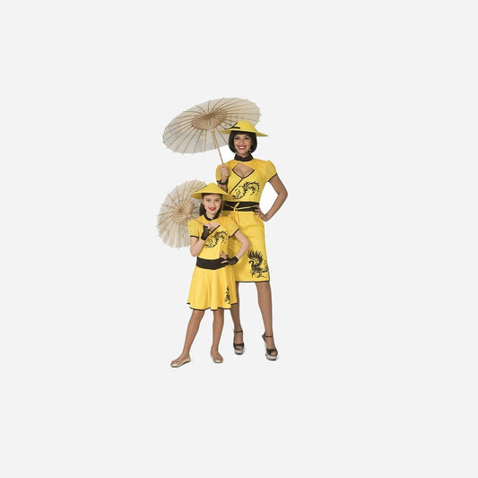 Déguisement de chinoise jaune avec motifs