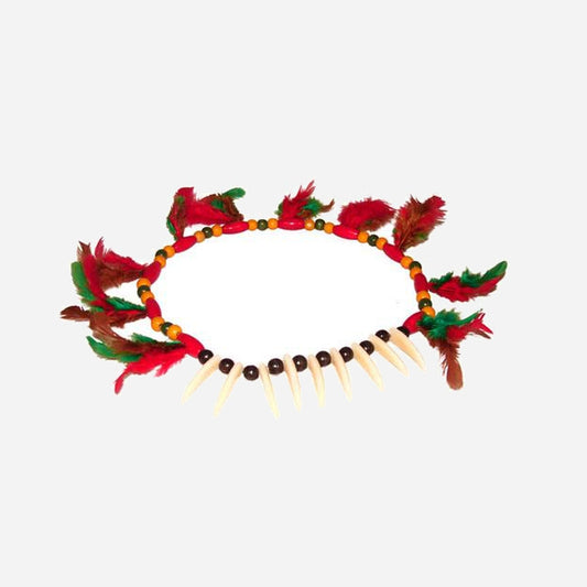 Collier d'indien dents & plumes fantaisie